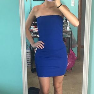 Royal blue strapless formal dress